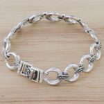 Sterling silver link bracelet, 'Blessed Moon' - Marcasite and Sterling Silver Link Bracelet from Thailand