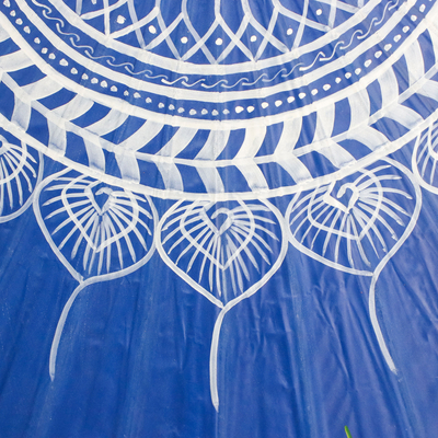 Cotton and bamboo parasol, 'Happy Little Elephants' - Elephant-Themed Cotton and Bamboo Parasol in Sapphire