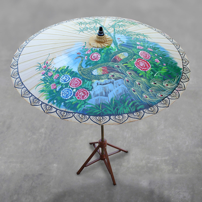 Cotton and bamboo parasol, Heavenly Peacocks