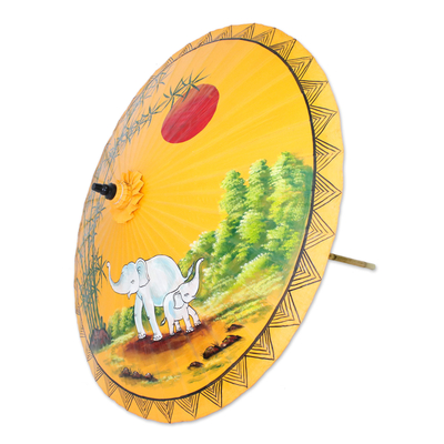 Sonnenschirm aus Baumwolle und Bambus - Sonnenschirm aus Baumwolle und Bambus mit Elefantenmotiv in Goldrute
