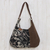 Cotton hobo bag, 'Blossoming Chocolate' - Fair Trade Leather Accent Brown and Black Cotton Hobo Bag