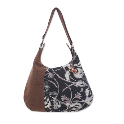 Fair Trade Leather Accent Brown and Black Cotton Hobo Bag