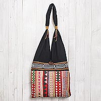 Cotton shoulder bag, 'Thai Wanderer' - Thai Multicolored Cotton Shoulder Bag with Geometric Motif