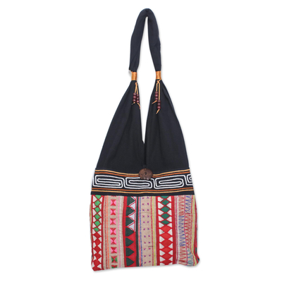 Thai Multicolored Cotton Shoulder Bag with Geometric Motif