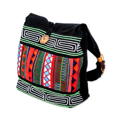 Cotton shoulder bag, 'Ardent Thai' - Thai Multicolored Cotton Shoulder Bag with Geometric Motif