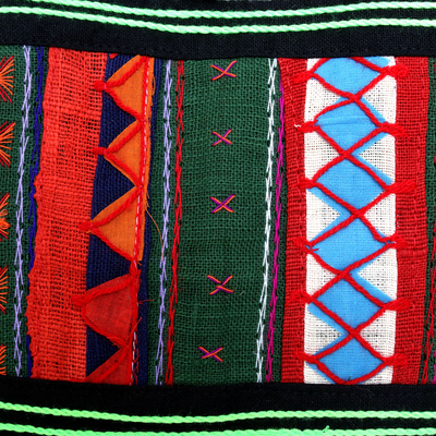 Bolso bandolera de algodón - Bolso de hombro tailandés de algodón multicolor con motivo geométrico