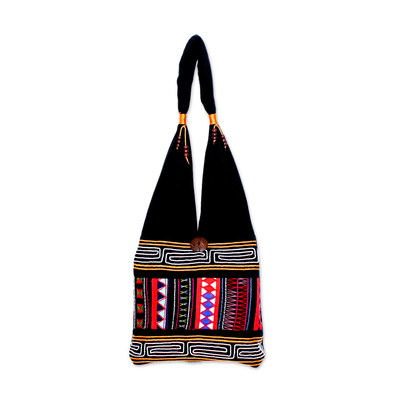 Thai Multicolored Cotton Shoulder Bag with Geometric Motif
