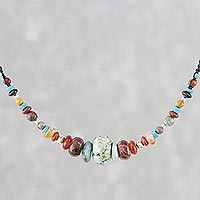 Multi-Gemstone Beaded Necklace from Thailand,'Bohemian Style'