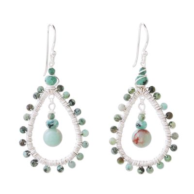 Sea Green Beaded Dangle Earrings with Jasper and Prehnite