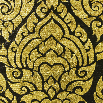'Thai Motif' - Signed Gold-Tone Folk Art Painting from Thailand