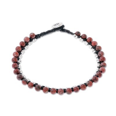 Jasper and Karen Silver Beaded Bracelet from Thailand