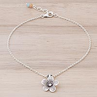 Silver charm anklet, Charm in Bloom