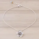 Silver charm anklet, 'Charm in Bloom' - Handmade Quartz and Silver Floral Anklet from Thailand