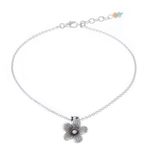 Silver charm anklet, 'Charm in Bloom' - Handmade Quartz and Silver Floral Anklet from Thailand