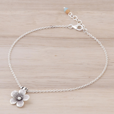 Silver charm anklet, 'Charm in Bloom' - Handmade Quartz and Silver Floral Anklet from Thailand