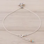 Silver charm anklet, 'Charm in Bloom' - Handmade Quartz and Silver Floral Anklet from Thailand