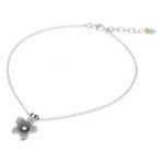 Silver charm anklet, 'Charm in Bloom' - Handmade Quartz and Silver Floral Anklet from Thailand