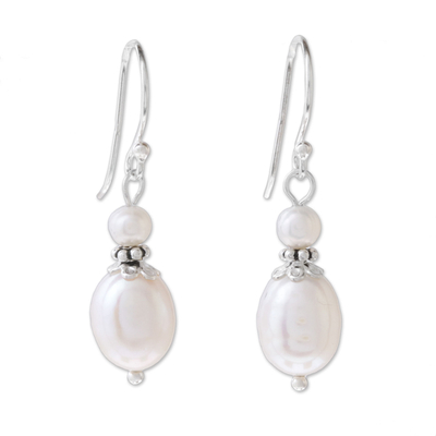 Cultured pearl dangle earrings, 'Shining Beacon' - Thai Cultured Freshwater and Sterling Silver Dangle Earrings