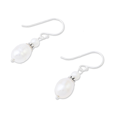 Cultured pearl dangle earrings, 'Shining Beacon' - Thai Cultured Freshwater and Sterling Silver Dangle Earrings