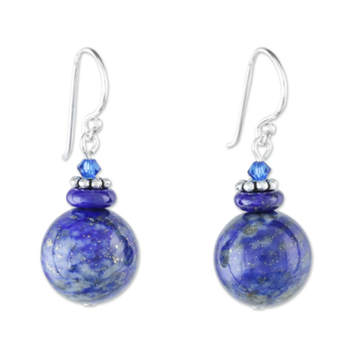 Handmade Lapis Lazuli Beaded Dangle Earrings from Thailand