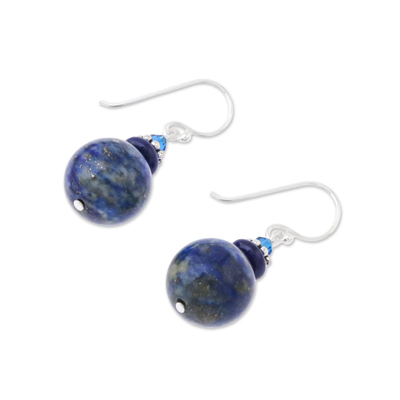 Lapis lazuli beaded dangle earrings, 'Global Wonder' - Lapis Lazuli Beaded Dangle Earrings from Thailand