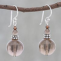 Smoky quartz beaded dangle earrings, 'Global Wonder' - Smoky Quartz Beaded Dangle Earrings from Thailand