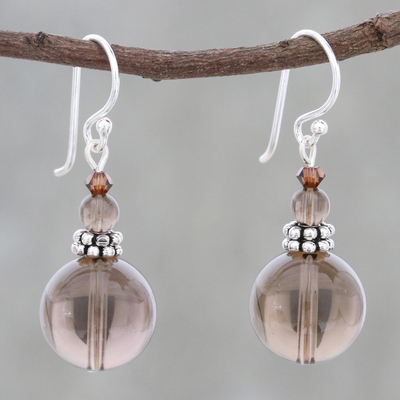Smoky quartz beaded dangle earrings, Global Wonder