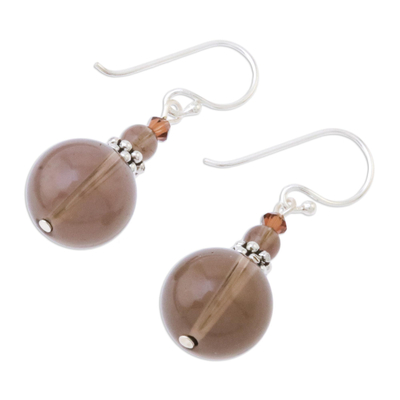 Smoky quartz beaded dangle earrings, 'Global Wonder' - Smoky Quartz Beaded Dangle Earrings from Thailand