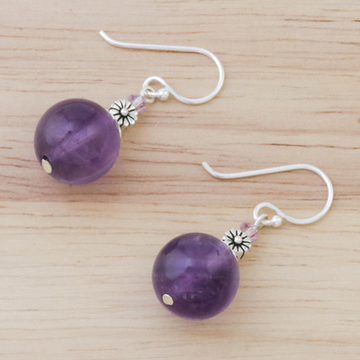 Amethyst dangle earrings, 'Serene Lilac' - Amethyst Beaded Dangle Earrings from Thailand