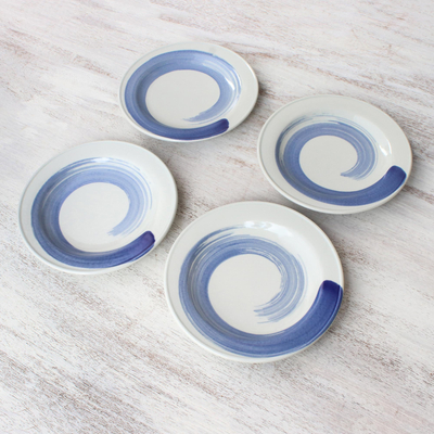 Keramik-Dessertteller, (4er-Set) - Kunsthandwerklich gefertigtes Set aus vier Tellern aus blau-weißer Keramik