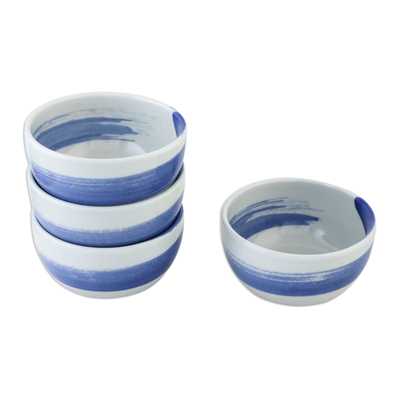 Ceramic dessert bowls, 'Blue Winds' (set of 4) - Handcrafted Blue and White Ceramic Set of Four Small  Bowls