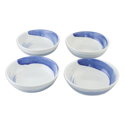 Keramische Nudelschüsseln, 'Blue Winds' (4er-Satz) - 4 handwerklich gefertigte Nudelschüsseln aus blauer und weißer Keramik