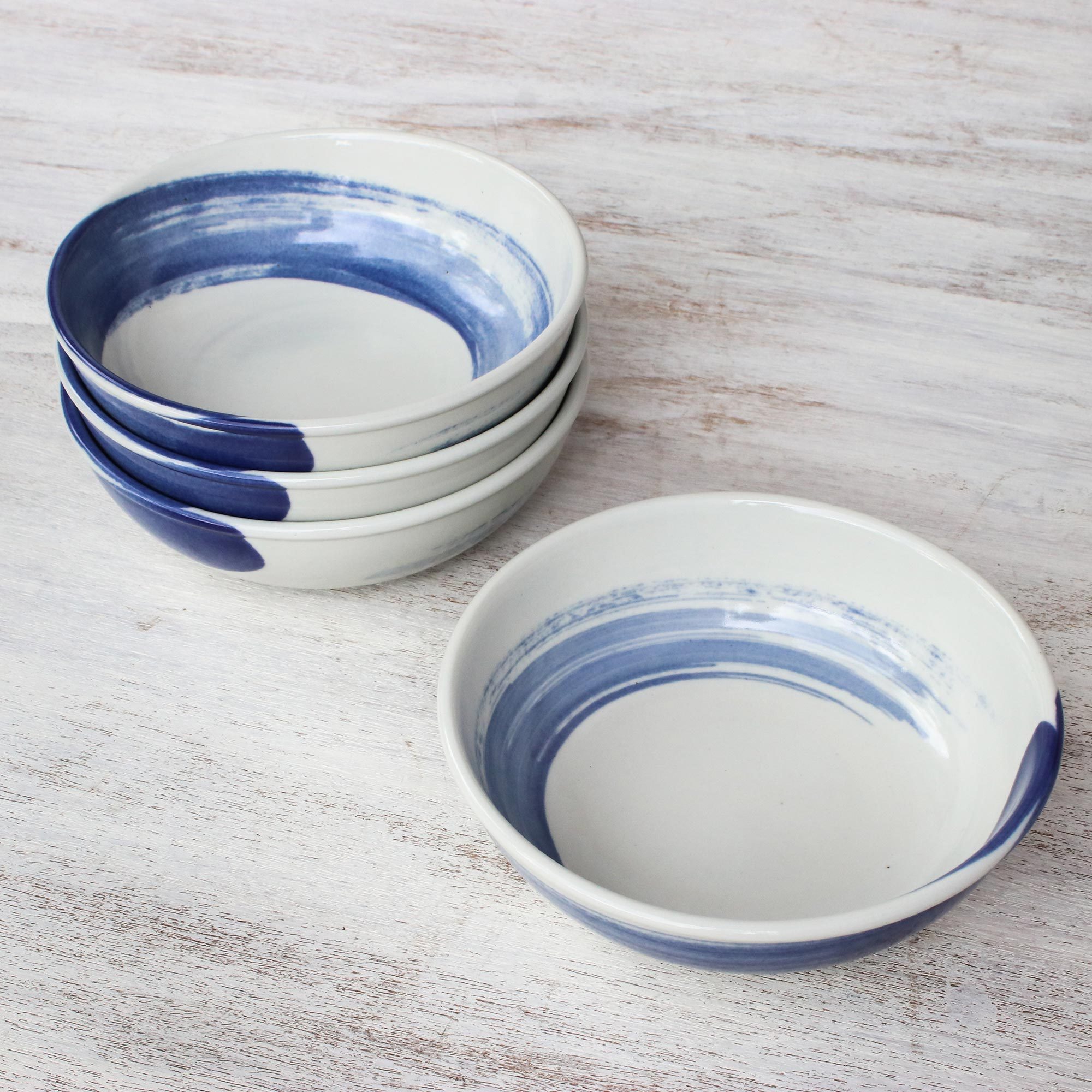 UNICEF Market Set of 4 Artisan Crafted Blue and White Ceramic Pasta