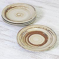 Ceramic dinner plates, 'Typhoon' - Beige and Brown Set of Four Ceramic Dinner Plates
