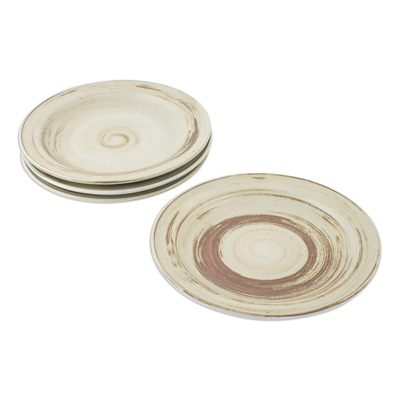 Ceramic dinner plates, 'Typhoon' - Beige and Brown Set of Four Ceramic Dinner Plates