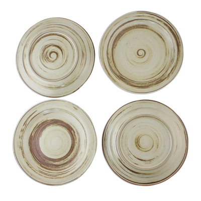 Speiseteller aus Keramik - Set aus vier Keramik-Esstellern in Beige und Braun
