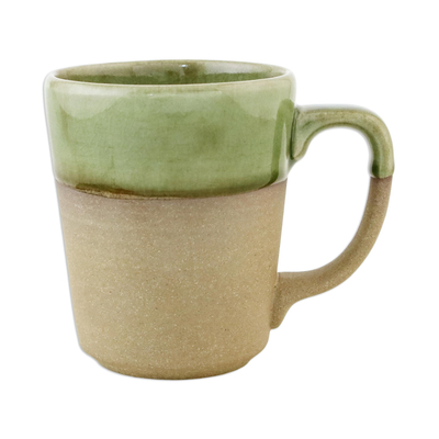 Ceramic mug, 'Green Patina' - Handcrafted Brown and Green Two-Tone Ceramic Mug