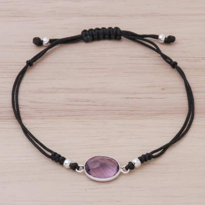 Amethyst pendant bracelet, 'Lavender Cloud' - Purple Amethyst Knotted Cord Pendant Bracelet