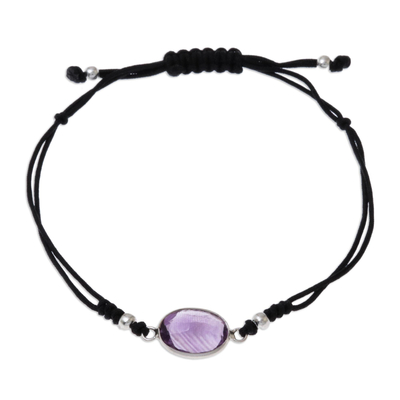 Amethyst pendant bracelet, 'Lavender Cloud' - Purple Amethyst Knotted Cord Pendant Bracelet
