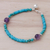 Amethyst and calcite beaded bracelet, 'Shades of Aqua' - Calcite Amethyst Sterling Silver Beaded Bracelet with Bell (image 2) thumbail