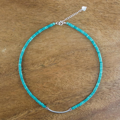 Halskette aus Calcitperlen - Blaugrüne Halskette aus Calcit und Sterlingsilber mit Perlen