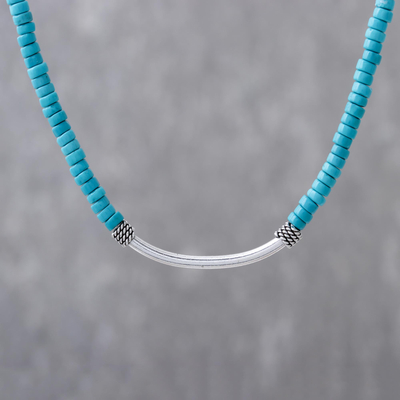 Halskette aus Calcitperlen - Blaugrüne Halskette aus Calcit und Sterlingsilber mit Perlen