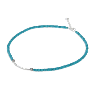 Calcite beaded necklace, 'Teal Moonlight' - Blue-Green Calcite and Sterling Silver Beaded Necklace
