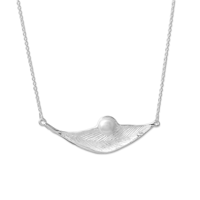 Sterling Silver Leaf and Cultured Pearl Pendant Necklace