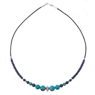 Multi-gemstone beaded necklace, 'Polynesian Waters' - Multi-Gemstone Beaded Pendant Necklace in Blue