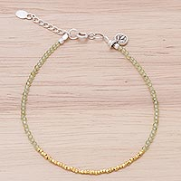 Gold accent peridot beaded bracelet, 'Gilded Meadow' - Peridot 14K Gold-Plated Karen Silver Beaded Charm Bracelet