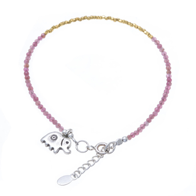 Gold accent quartz beaded bracelet, 'Elephant at Dawn' - Quartz 14K Gold-Plated Karen Silver Beaded Charm Bracelet