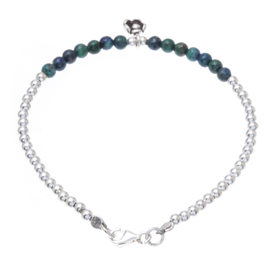 Azure-Malachite and Silver Beaded Charm Bracelet
