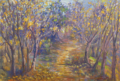 Impressionist Oil Painting of Woodland Path