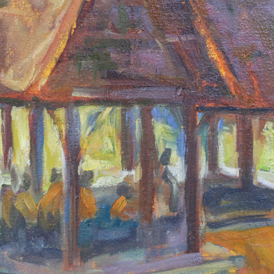 'Wat Ton Kwen Chiang Mai' - Buddhist Temple Landscape Painting in Oil on Canvas